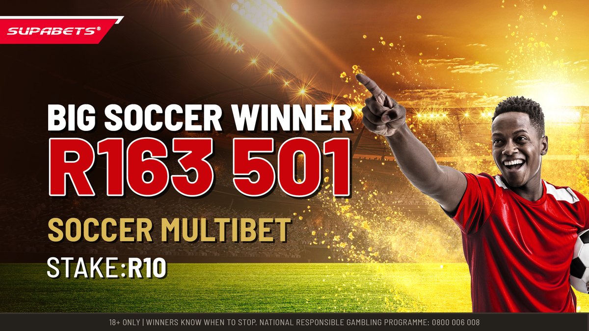 🤯R10 ↗️R163 501
⚽We've got another goal-den ticket! 🎉Congratulations to you #Supacrew for making money from what you love! We are here for it!

Become our next big winner. BET. SPIN. PLAY. WIN with Supabets