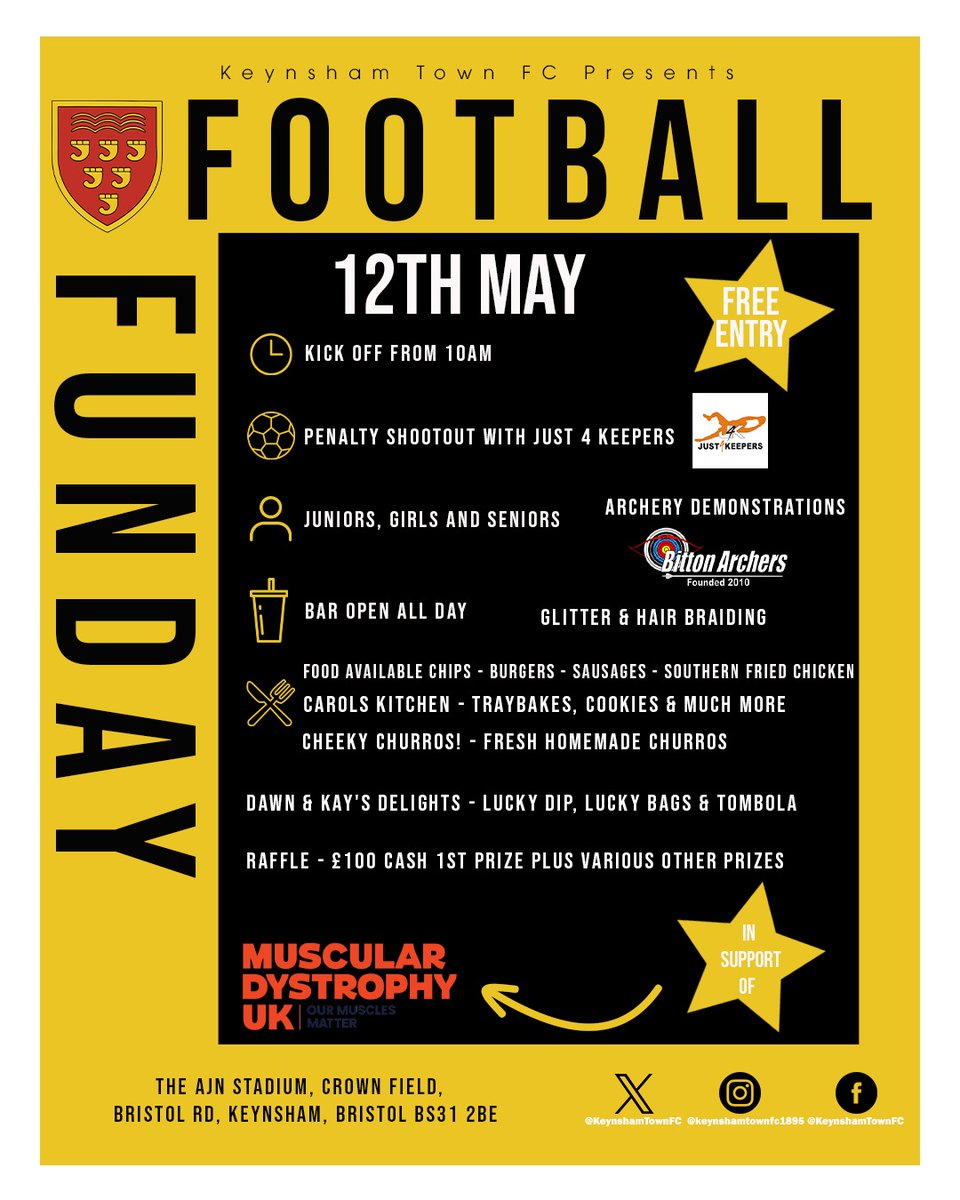 🗓️Sunday 12th May 🕙10am 🏟️@TheAJNStadium 🟠You can win £100💷cash in our raffle‼️ ⚫️Demonstration from @BittonArchers 🟠 Lucky Dip, Tombola, Face Painting, Glitter & Braiding ⚫️Bouncy Castle 🟠Food and Drinks - Tray Bakes, Churros, 🍔Burgers, 🌭Hot Dogs & Chips🍟 🍺Bar open!
