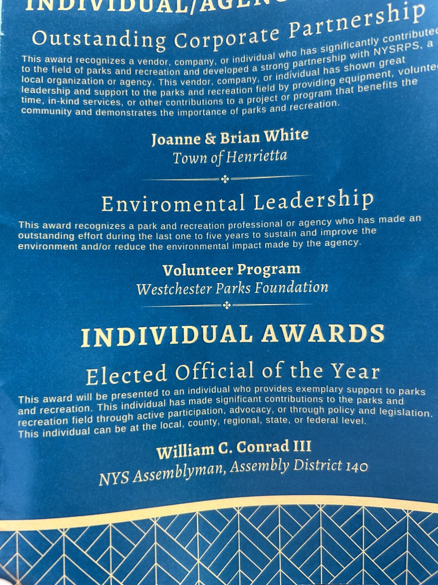 The @TonawandaYPR team told me recently that they'd nominated me for @NYSRPS_Inc's Elected Official of the Year Award - and that I'd won! I was speechless. I'm always sharing my passion for parks and rec, which I consider the lifeblood of any community. This honor means a lot.