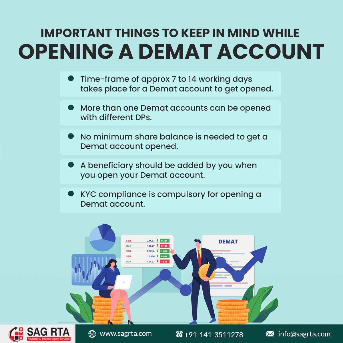 Here is a list of things to remember when opening a #DematAccount.
Get more:bit.ly/3s8FeBZ
#registrarandtransferagent #Registrarandsharetransferagent #rtaservices #rtaagent #rtaforms #rtaIndia #Shares #companies #investors #SEBI #trading #bonds #mutualfunds #NSDL #CSDL