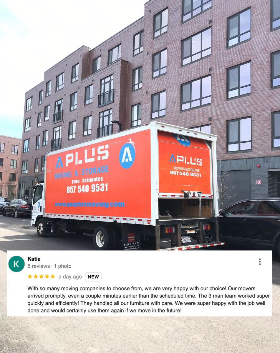 Thank you Katie, for choosing our company for your recent move.

#movingcompaniesboston #moversboston #movers 
#bostonbestmovers #moversboston #bestofboston
#movingcompanies #bostonmovers #bostonmovinghelp 
#moversnearme #boston #aplusmoving #aplusmovers
#movingservices