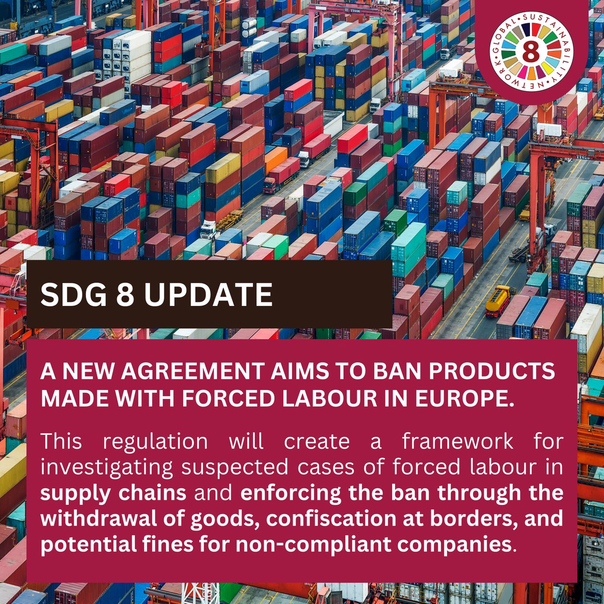 Europe takes a stand against forced labour! The new agreement establishes a robust framework to investigate, confiscate, and penalize non-compliant products, ensuring ethical supply chains and upholding SDG 8. Let's work together for fair labour practices worldwide! #EndSlavery