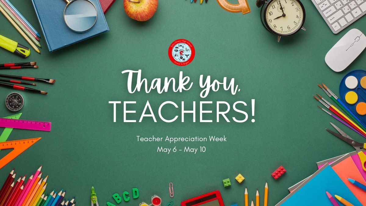 Happy Teacher Appreciation Week to our John Dewey Teachers! Please know that we appreciate you every day of the year. 🍎 Students can send thank you notes to their teachers all week using the Padlet below. #ThankATeacher #teacherappreciationweek padlet.com/mmegerman/jdhs…