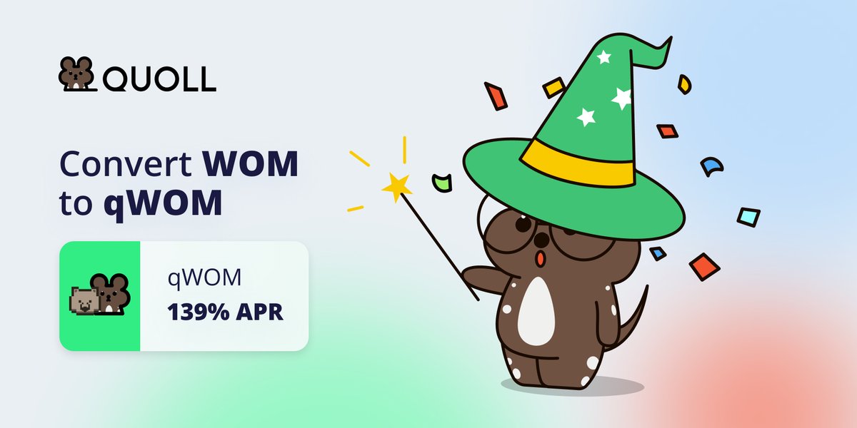 Calling all Quoll Warriors ! 🐭🛡️

Convert your $WOM to $qWOM now, stake and enjoy an impressive 139% APR on your deposits ! 💰

Don't wait ! Seize this golden opportunity and watch your earnings soar ! 🚀

🔴 quoll.finance/deposit