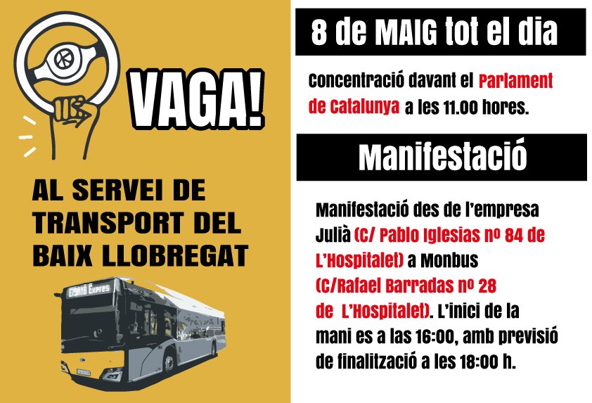 🚍L'empresa Monbús/Julià/UTE #SantBoi precaritza el transport públic al #BaixLlobregat. 
📣Els treballadors/ores informen avui i demà dels motius de la convocatòria de vaga el proper dia 8.
✊Cal un #ServeiPublic de @Mobilitat_AMB de qualitat, amb condicions de treball dignes.