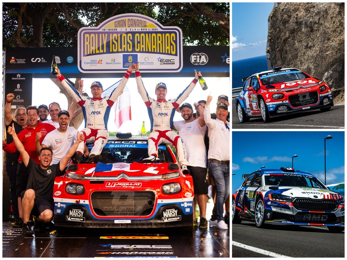 After Hungary, more 1-2 honors for @Michelin in the 2024 @FIAERC at Rally Islas Canarias with Frenchmen Bonato (1st, Citroën) and Franceschi (2nd, Skoda). 6 cars on MICHELIN Pilot Sport A asphalt tires in the top 10 #ERC #RallyIslasCanarias