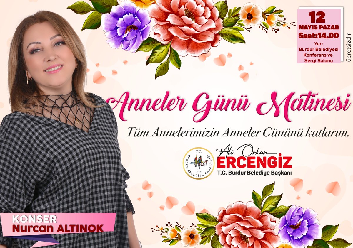 Tüm kadınlarımızı bekliyoruz. 📅 12 Mayıs 2024 Pazar ⏰ 14:00 📌 Burdur Belediyesi Konferans ve Sergi Salonu Ücretsiz servisler kaldırılacaktır. @orkunercengiz