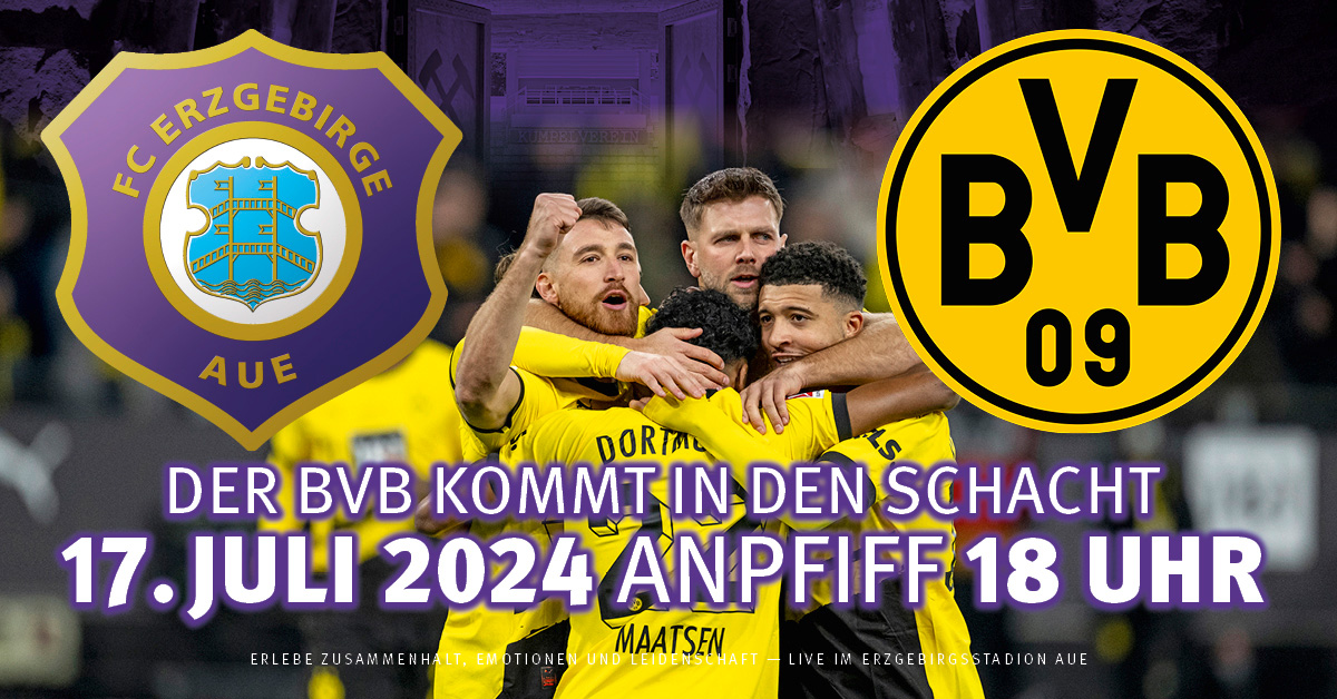 Am morgigen Dienstag (07.05.) um 10:00 Uhr startet der Vorverkauf für das Testspiel gegen den @BVB!⚒💜 Die erste Verkaufsphase richtet sich exklusiv an Vereinsmitglieder und ABO-Karten Inhaber. ℹ👉🏻bit.ly/tickets-auebvb #AUEBVB #AUE #Kumpelverein