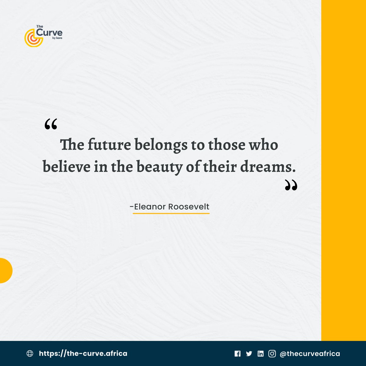 Inspiring words serve as a gentle nudge to explore the potential within our dreams. Together, let's spark our creativity and pursue those glowing aspirations with unwavering faith. 

#thecurveafrica #thecurveafricabykora #africa #impact #softwaredeveloper #tech #tagafriend