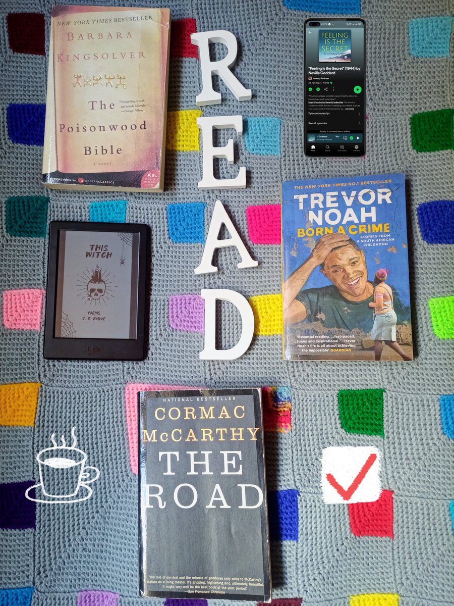 EofYarningham's tweet photo. What we read in April...
Born A Crime will always be top tier.
Enjoyed Poisonwood Bible especially the writing style. But why did I ever think we'd be at the forefront of war and the diamond trade?
The Road broke me ๐๐พโโ๏ธbut filled me up again, with hope.
#aprilwrapup #reading https://t.co/wi0Z4WFflV
