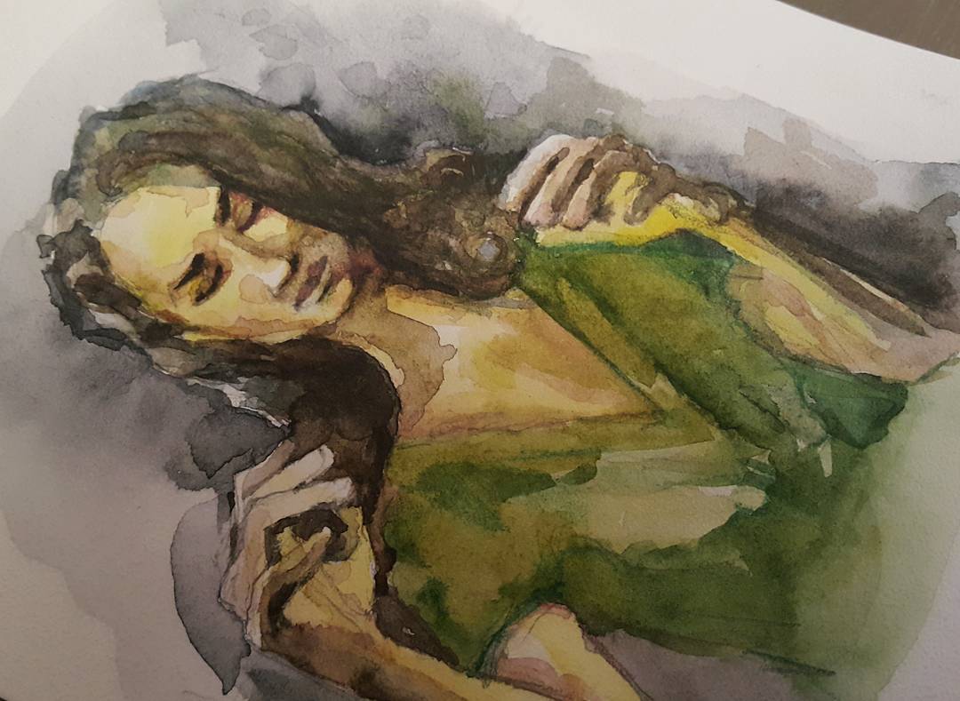 A girl in the green dress. In a watercolor drawing errors are less noticeable and it looks more interesting. January 2016

#watercolor #watercolorsketch #artistonx #art #artist