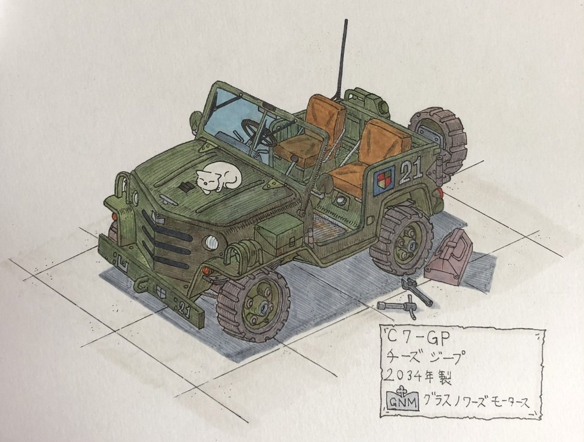 K351765's tweet photo. 皆さんこんばんは。😌🌃
クラシカル画研です。🖼️✒️
今回はチーズ・ジープの立体化の途中経過を投稿します。
アメリカ軍のウィ���スMBを参考に、チーズ・ジープの要素を加えつつ、実車の構造を考察しながら制作しています。

#車　#立体化　#チーズ・ジープ https://t.co/BBFBAuzFgg