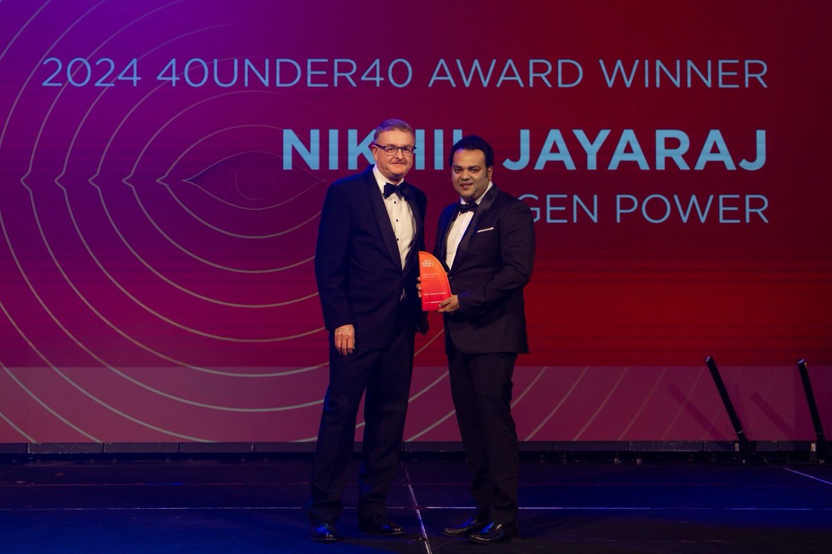 nikh85jay's tweet photo. Overwhelmed with gratitude! Honoured to receive the "40 Under 40" 2024 award by @BusinessNews, my second after 2020. Thanks to the @RegenPower team &amp; all supporters. Surprised &amp; humbled by the talented nominees this year! 🏆

#40Under40WA #BNevents #Leadership https://t.co/XvIMDbyctz