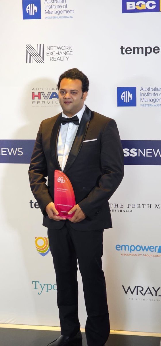 nikh85jay's tweet photo. Overwhelmed with gratitude! Honoured to receive the "40 Under 40" 2024 award by @BusinessNews, my second after 2020. Thanks to the @RegenPower team &amp; all supporters. Surprised &amp; humbled by the talented nominees this year! 🏆

#40Under40WA #BNevents #Leadership https://t.co/XvIMDbyctz