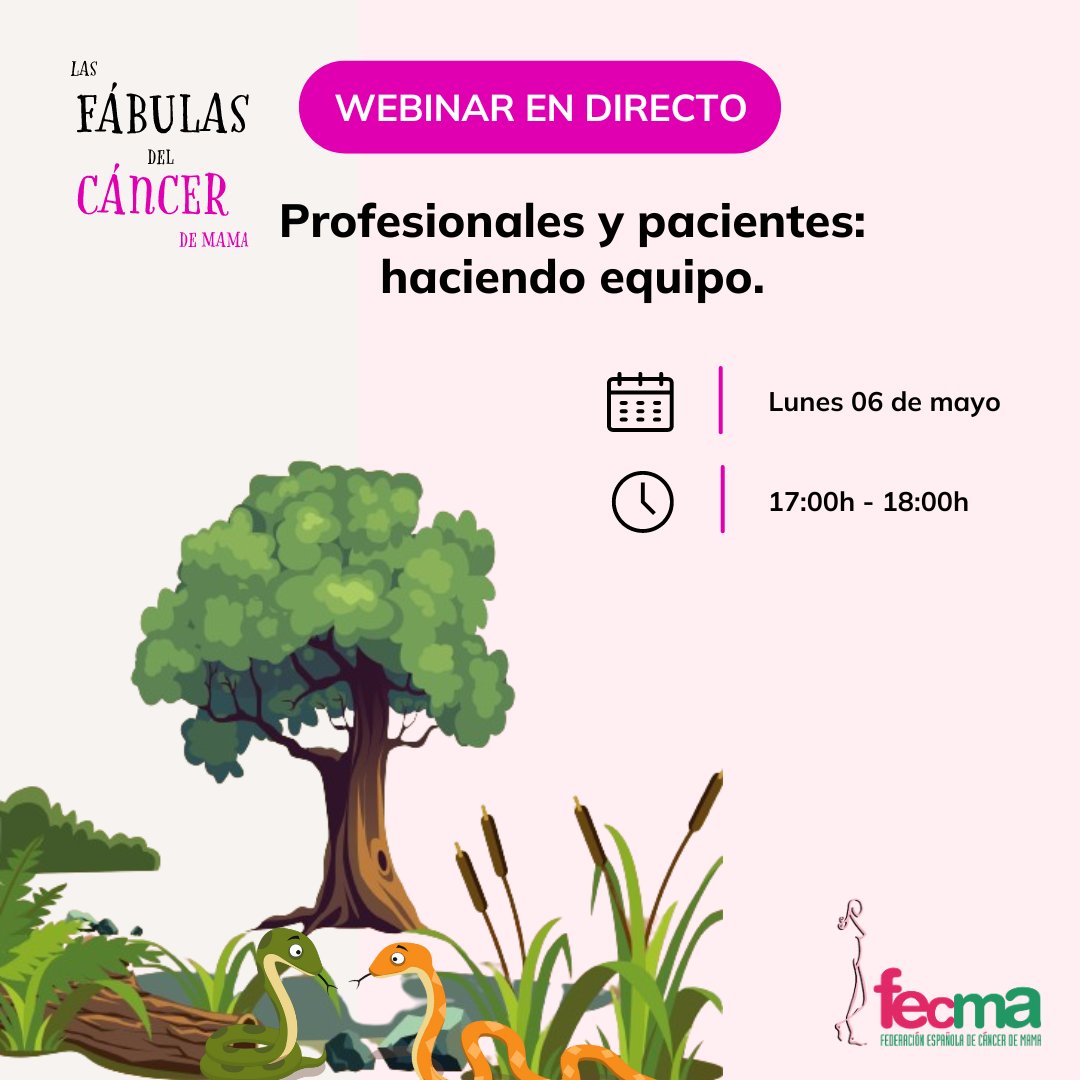 Esta tarde a las 17:00h tenemos una cita, nuestro #webinar de #LasFábulasdelCáncerdeMama: ‘Profesionales y pacientes: haciendo equipo’. Todavía estás a tiempo de inscribirte 👉 i.mtr.cool/orcerttaqs