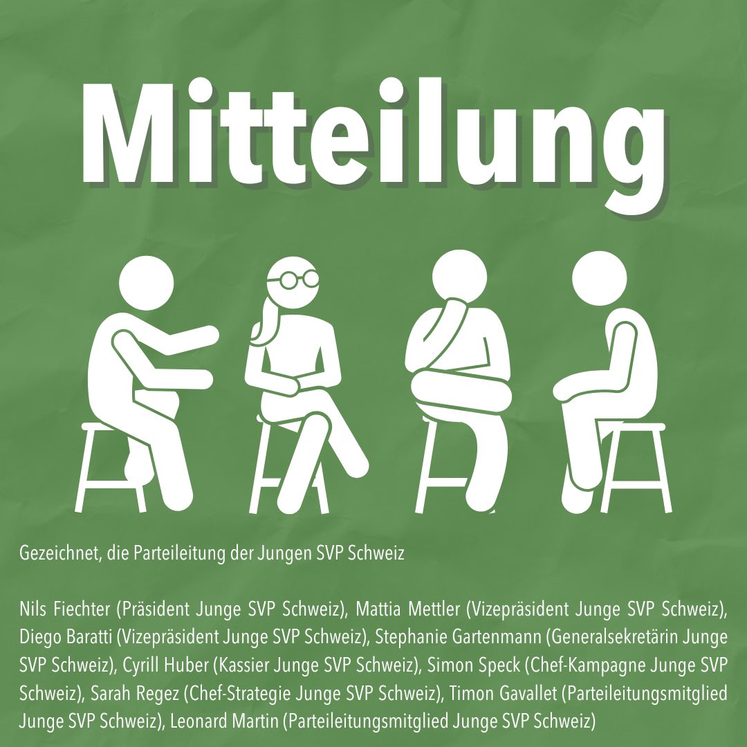 «Die Junge @jungesvp behandelt Parteiinterna grundsätzlich parteiintern und ist darauf bedacht, in ihrer Kommunikation eine ehrliche und respektvolle Ebene zu wahren, sodass der Leitgedanke der «Gleichheit aller Beteiligten» verwirklicht wird.» Mitteilung facebook.com/jsvpch/posts/p…