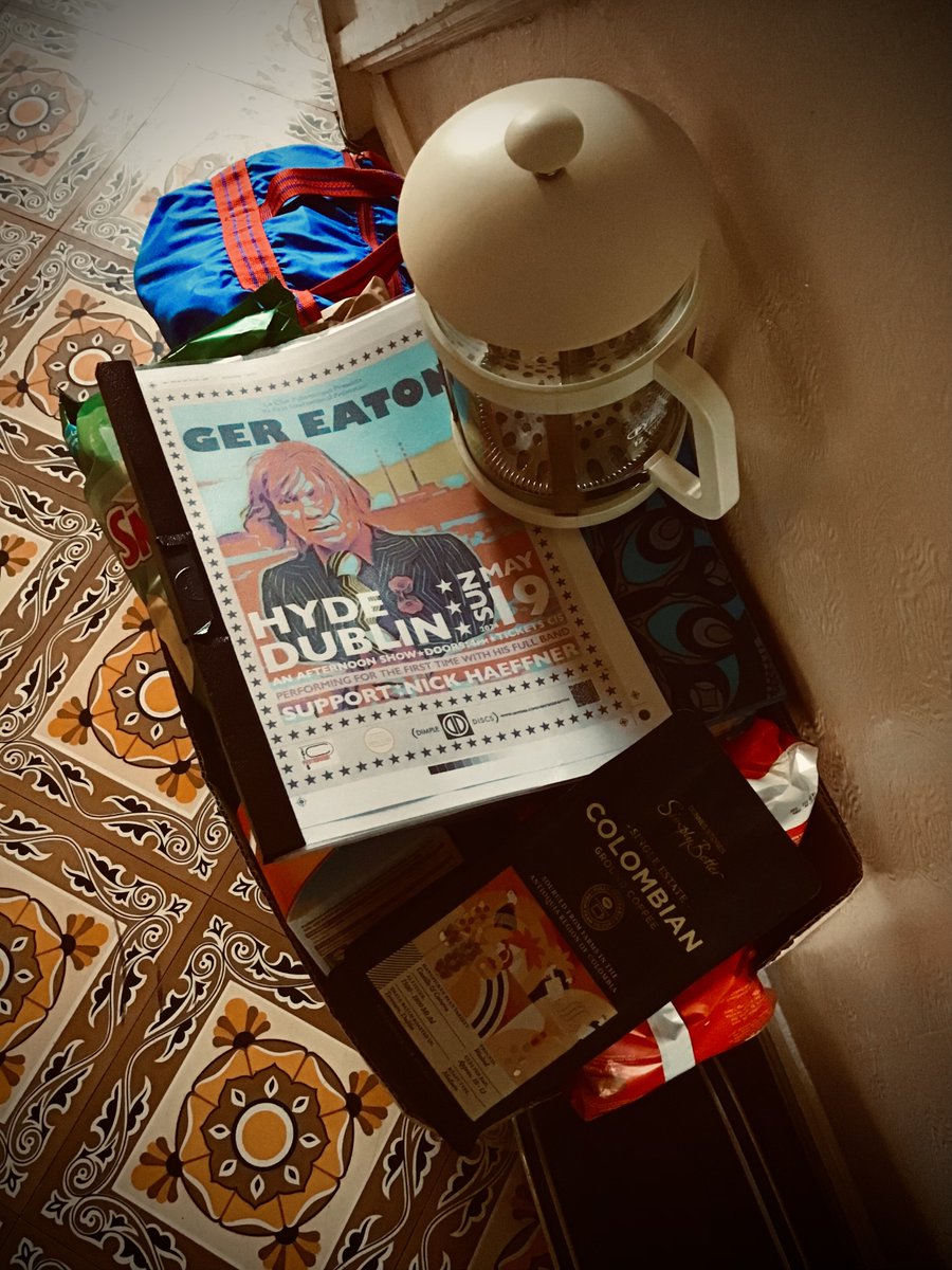 Some sheet music and a bag of the finest Columbian …. off Into the first full band rehearsal today for our Hyde Dublin gig on May 19th with support from Nick Haeffner … Some tickets still available here… universe.com/events/ger-eat…