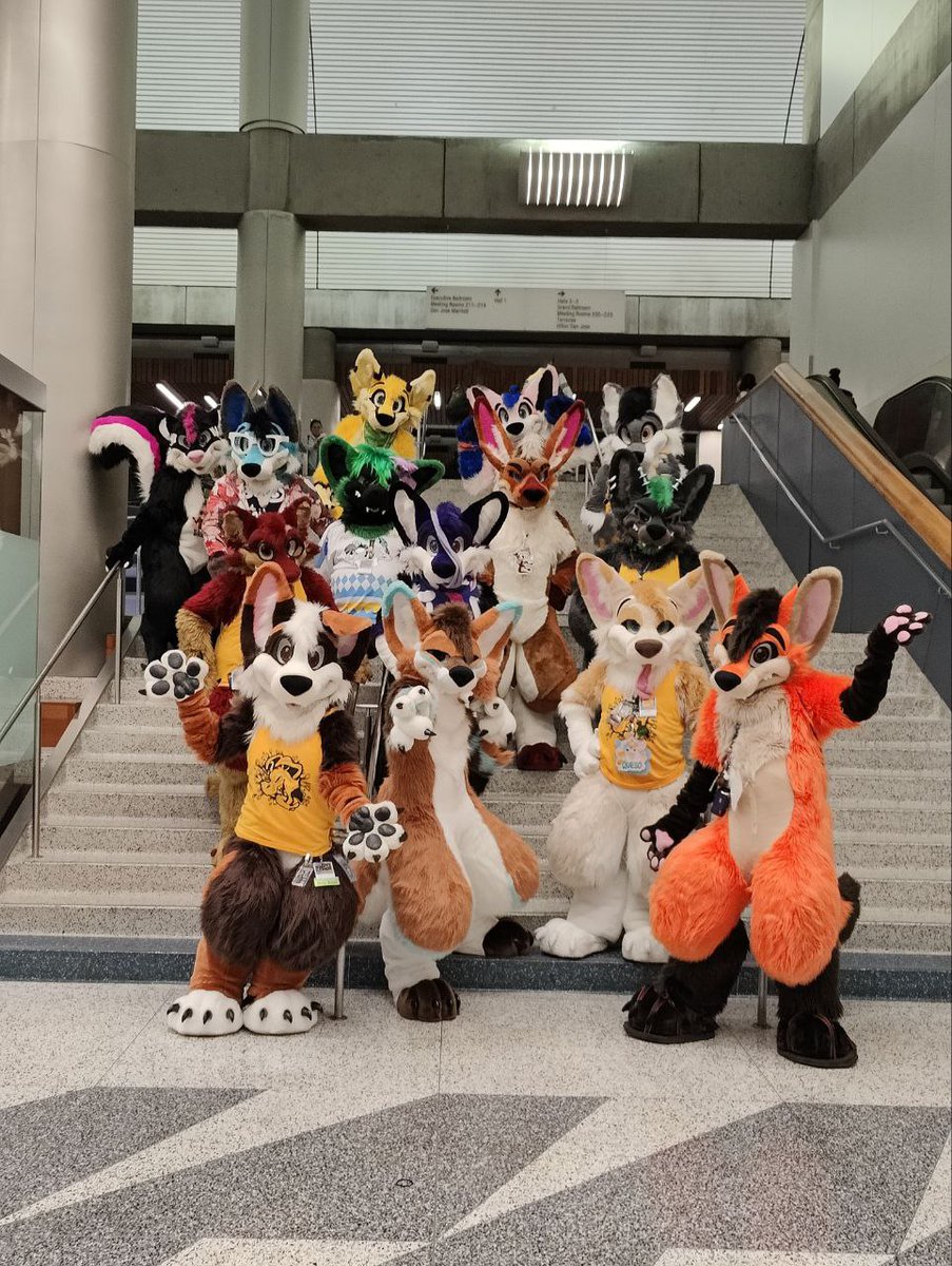 BIG 'ol fam taking a picture on a 
BIG 'ol set of stairs! 😋

🪡: @MoreFurLess 

#Furry #Furries #MoreFurLessMonday