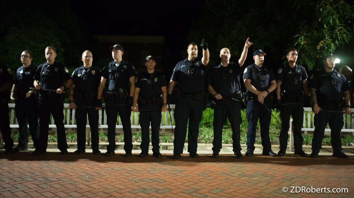 For example here’s how law enforcement was dressed in response to the Unite the Right torch march.