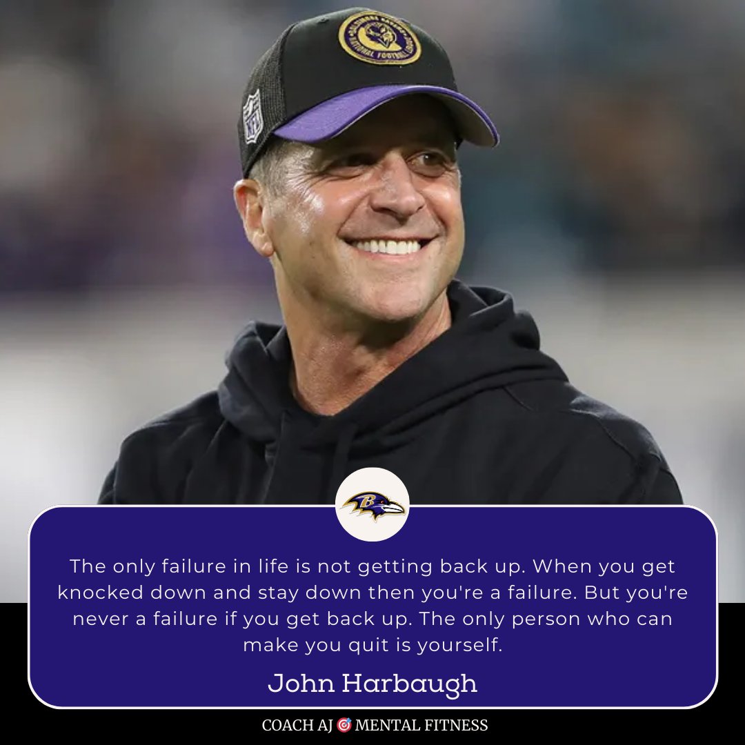 John Harbaugh said, 'The only failure in life is not getting back up. When you get knocked down and stay down then you're a failure. But you're never a failure if you get back up. The only person who can make you quit is yourself.' Resilient people and resilient teams know that…