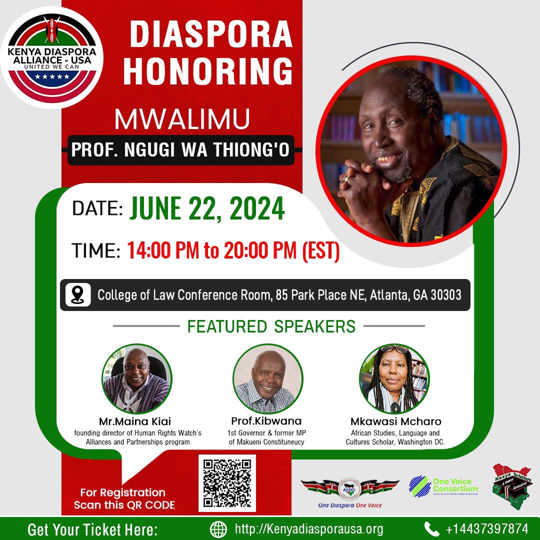 Snubbed by the @NobelPrize for #DecolonizingtheMind? 

Let’s join other Pan-Africanists in celebrating Mwalimu Ngugi on 22 June in Atlanta #DiasporaHonoringNgugi