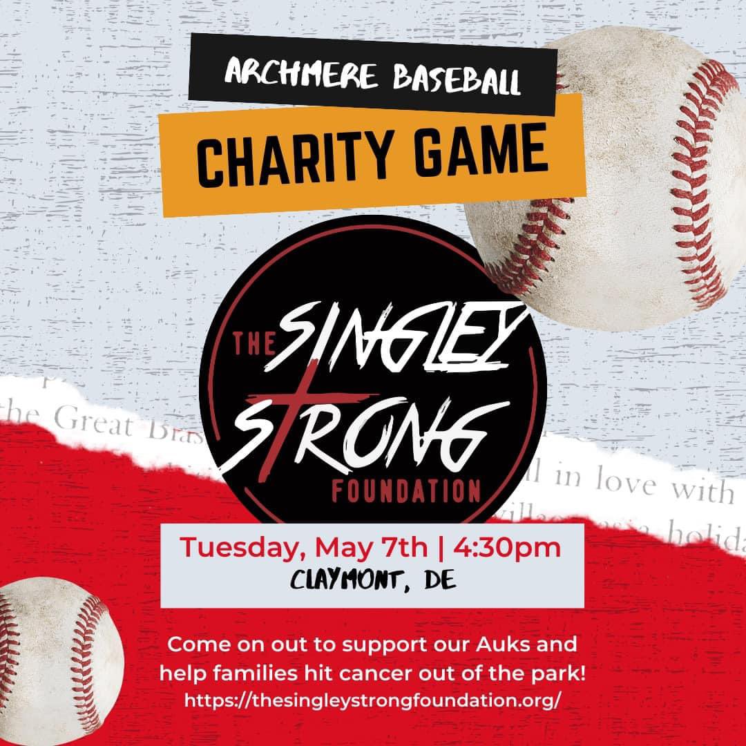 Tomorrow vs Newark Charter is our Special Charity Game. Come out and Support the Singley Strong Foundation. 

@mlang68 @SeanGreeneWDEL @winch316 @BradMyersTNJ @DIAA_Delaware @Baseball302

#singleystrong #auksbaseball #archmere #delhs