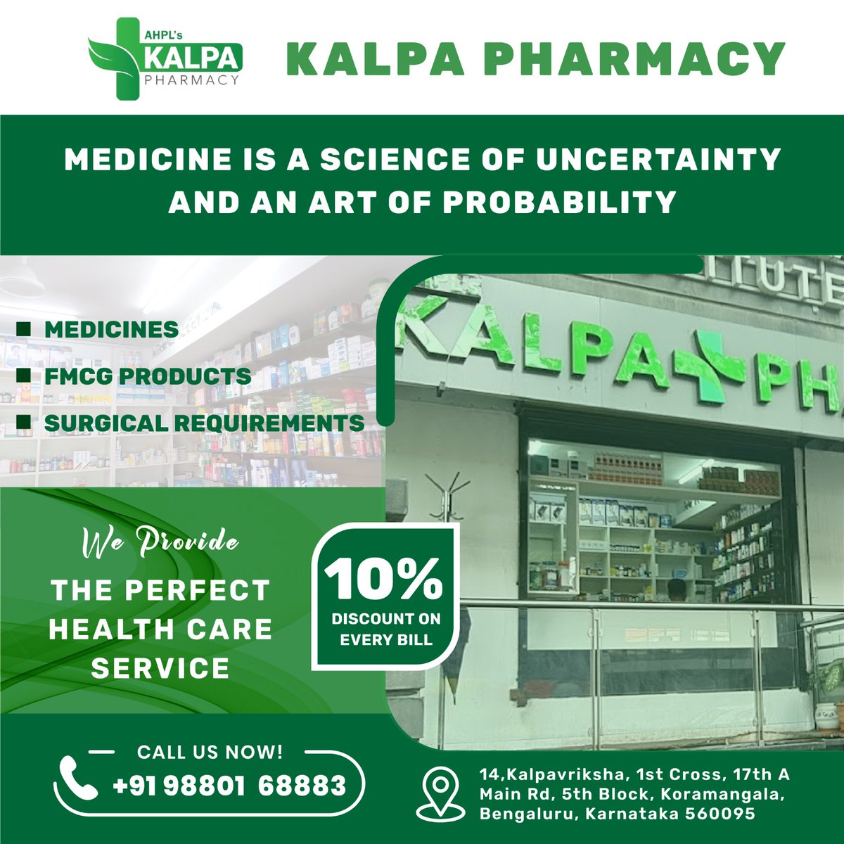 Your health, our priority! Visit our pharmacy for personalized care and expert advice.  10% Discount on every bill  Call us at +91 98801 68883  #pharmacycare #healthfirst #wellnessjourney #healthiswealth #medicationmanagement #healthyliving #healthcare #wellnesscommunity #healthy