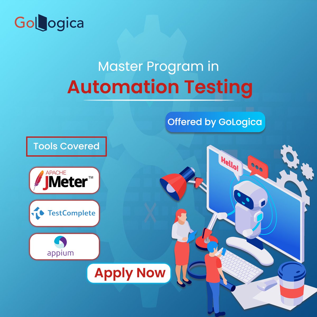 Level up your automation testing skills with the GoLogica Master Program!
#Automationtesting #JMeter #TestComplete #SoftwareTesting #GoLogica #Masterprogram #ITCareers #student #course #ittraining #apache #testing #career #freedemo #classes #online