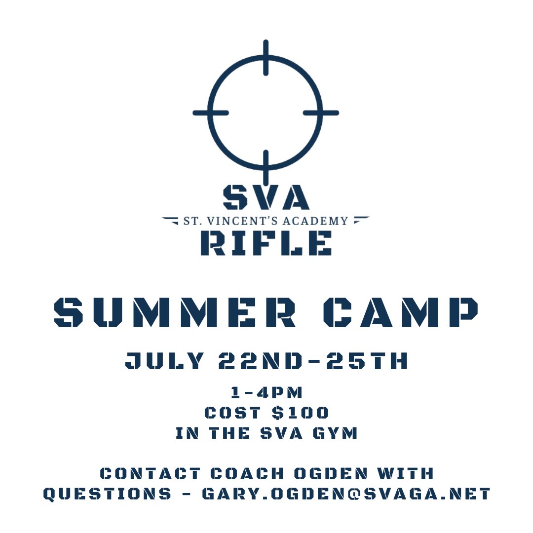 Air Rifle Summer Training/Learning July 22nd-25th in the SVA Gym - Cost is $100 Register Here: forms.gle/NF61RkW6dSBDBP…