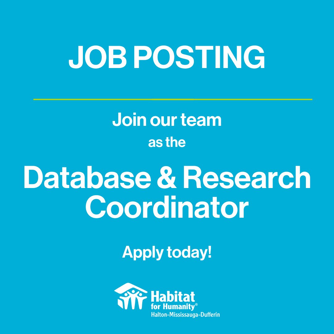 JOB POSTING We are pleased to announce we are looking for a Database & Research Coordinator to join the Habitat for Humanity HMD team! Please visit our website for more information > loom.ly/yAk9cbs