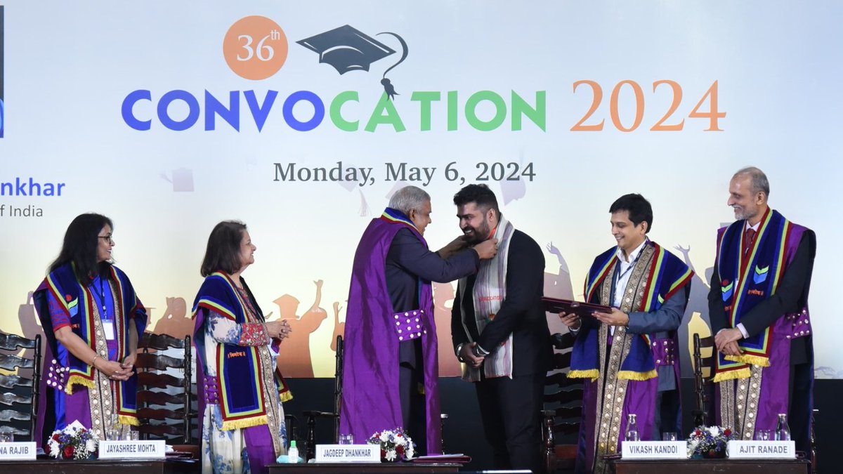 VPIndia's tweet photo. Hon'ble Vice-President, Shri Jagdeep Dhankhar awarded Medals and Certificates to the meritorious students of Birla Institute of Management Technology, Greater Noida today. @BIMTECHNoida https://t.co/pqDShWkrow