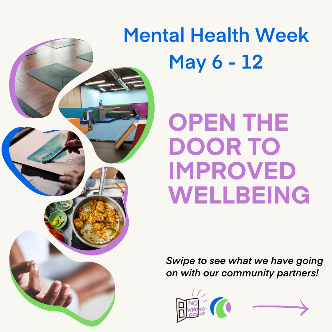May 6 - 12 is #MentalHealthWeek and the theme is the healing power of compassion. We’ve partnered with local businesses to enhance the wellbeing of our community by offering free or reduced-cost wellbeing activities. ow.ly/KTse50RweMB #CompassionConnects #NoWrongDoor