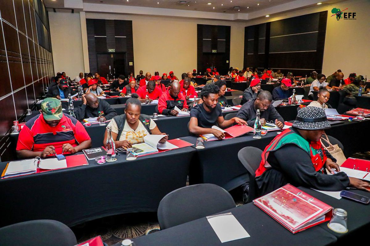 [IN PICTURES]: EFF Leadership in a CETF Meeting currently underway. Every week the leadership meets to chart a forward that will lead us to a decisive victory come May 29. #VoteEFF #MalemaForSAPresident