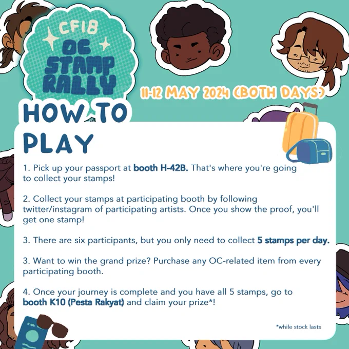 Ready your passports folks because this #CF18 we're holding our first-ever OC STAMP RALLY!

To join our travels, collect stamps from our roster of artists and WIN exclusive souvenirs featuring our OCs and their ocverse! learn more details on this thread ✨️✈️  (1/2) #comifuro18 