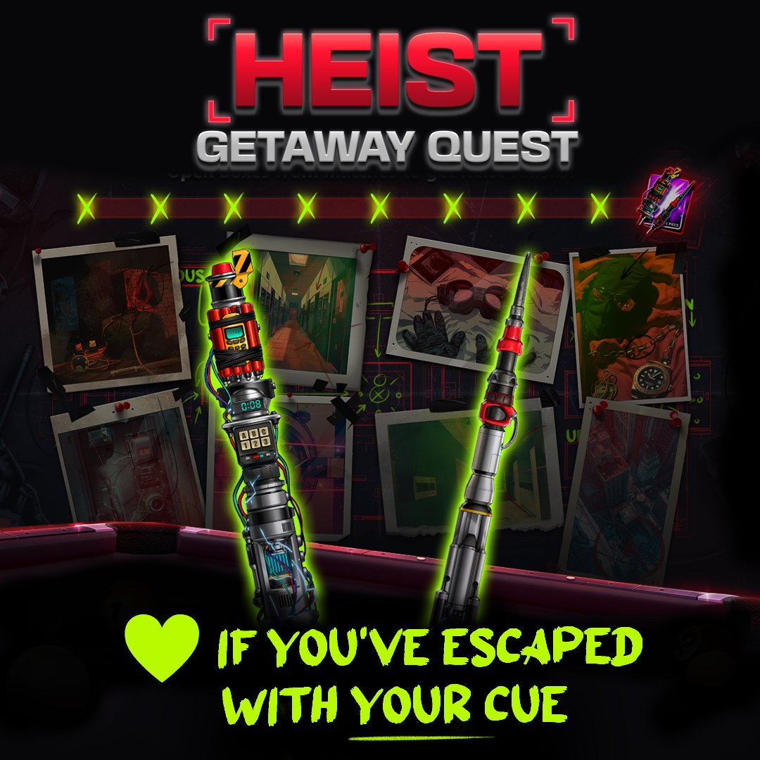 ❤️ if you’ve escaped with your #HeistGetaway Cue! Event Info/FREE Tokens » mcgam.es/rNC7zP #8BallPool #HeistGetawayQuest