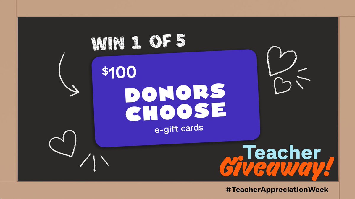 🎉 #Teachers, this week is for YOU! 🎉 We're kicking off 5 days of giveaways with the chance to win 1 of 5 $100 @DonorsChoose e-gift cards🤩 To enter: 🌟 Follow us 🌟 RT & like this post 🌟 Tag a fellow educator with the hashtag #TeacherAppreciationWeek Ends May 11th @ 11:59pm.