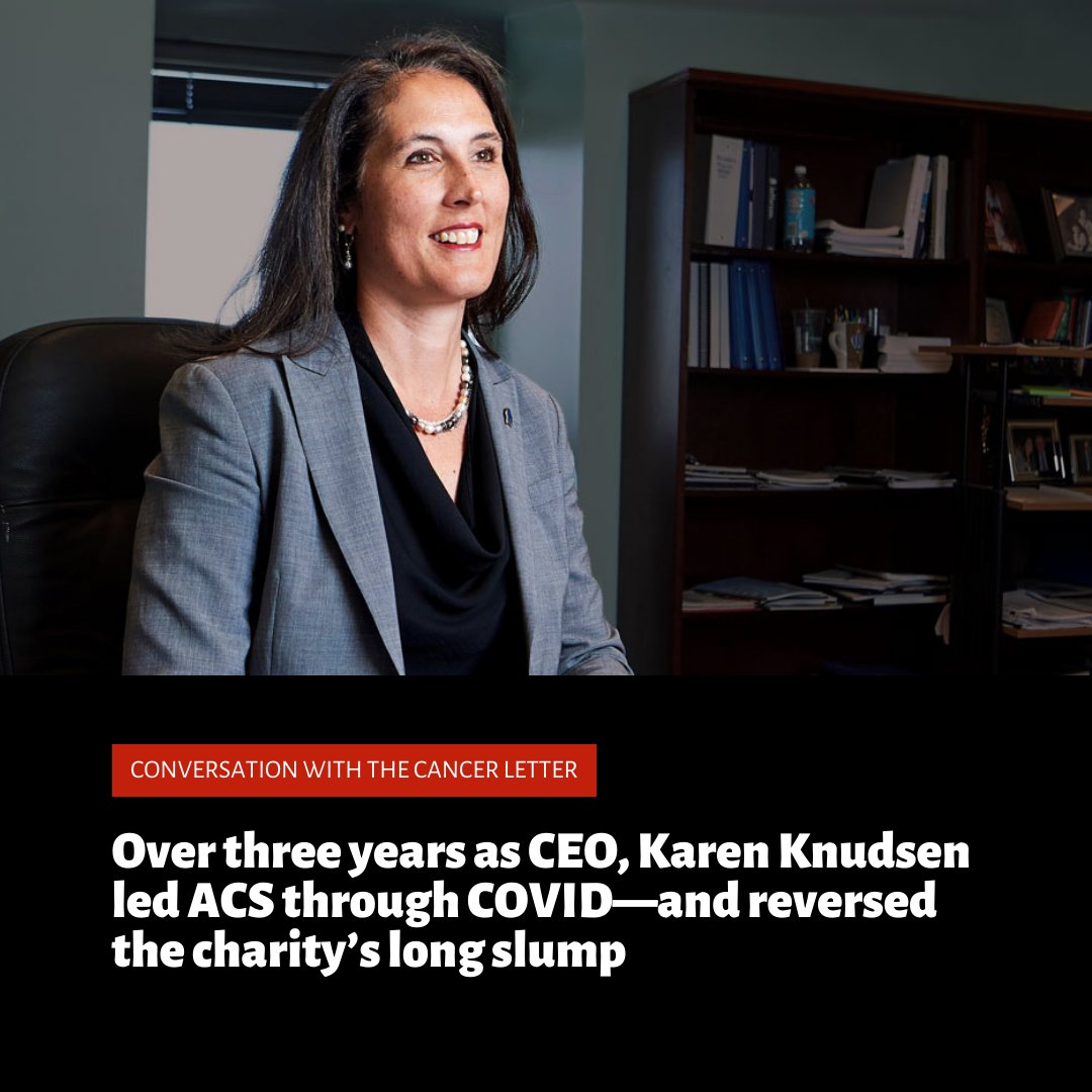By hiring Knudsen (@AmerCancerCEO), the first translational bench scientist, the first cancer center director, and the first woman to lead ACS (@AmericanCancer), the board demonstrated resolve to break with the past. cancerletter.com/conversation-w…