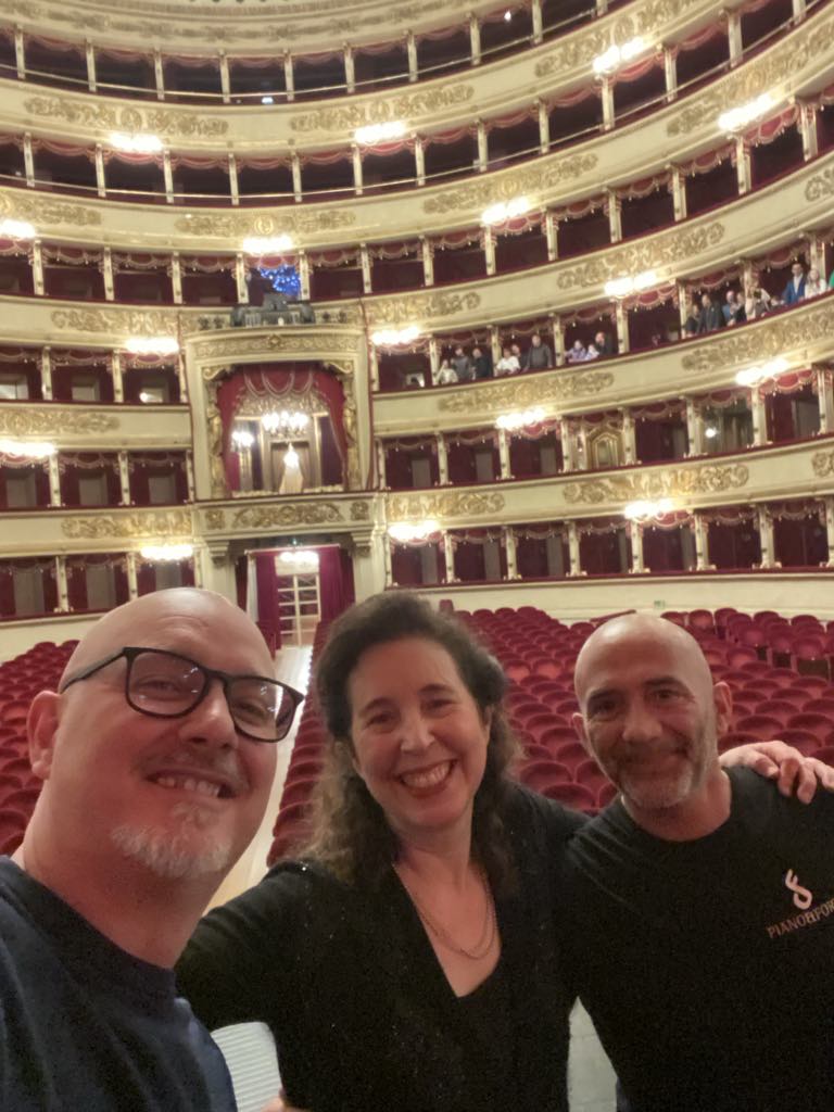 Tonight's the night! @teatroallascala #CameristidellaScala, my own @Fazioli_Pianos. With my piano crew on stage. Grazie #PianoetForte Perugia. With the orchestra we've so far been in a rehearsal hall. On stage in a few hours.