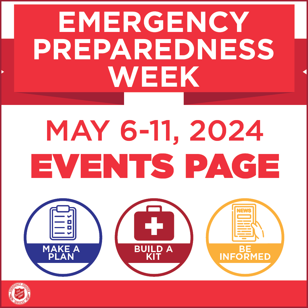 May 6-11 is Emergency Preparedness Week. The Salvation Army in Canada wants to encourage all Canadians to better prepare for a wide range of emergencies within the country. Learn more → salvationist.ca/emergency-disa… #TSAEPWeek2024 #EPWeek2024 #EmergencyDisasterServices