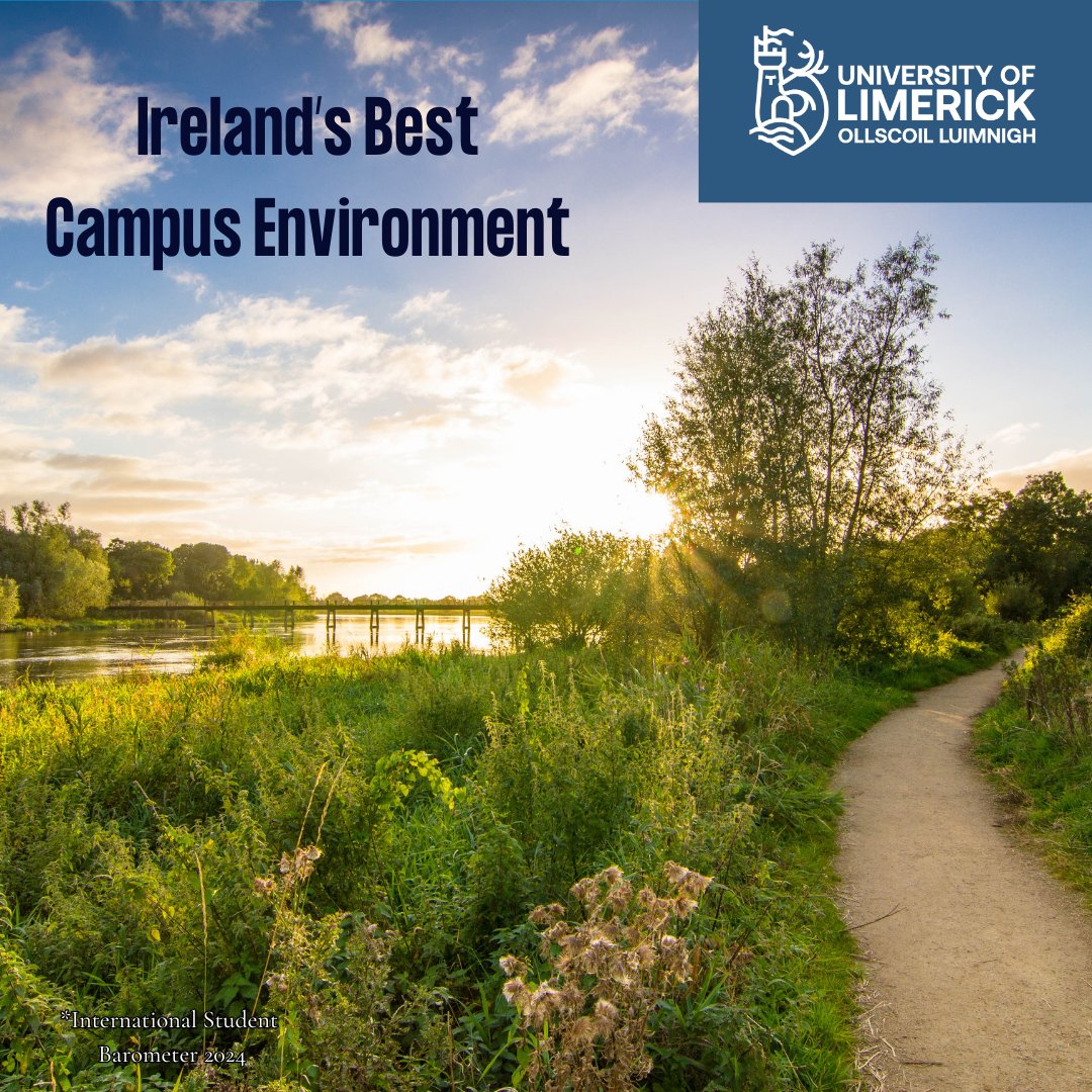 UL was voted Ireland’s Best Campus Environment in the International Student Barometer! Between the River Shannon, captivating architecture, and luscious greens of campus, it’s hard not to love! #ISB #InternationalStudentBarometer #BestCampusEnvironment #BestCampus #StudentCampus
