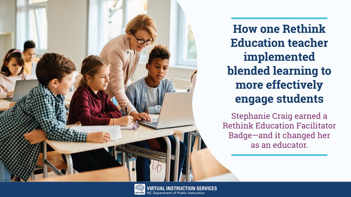 After steeping herself in #BlendedLearning techniques with #NCRethinkEd, Stephanie moved from being the 'sage on the stage' to teaching from the classroom, reaching and engaging more students. 🤩 Here's how: bit.ly/3Wj3gdC
