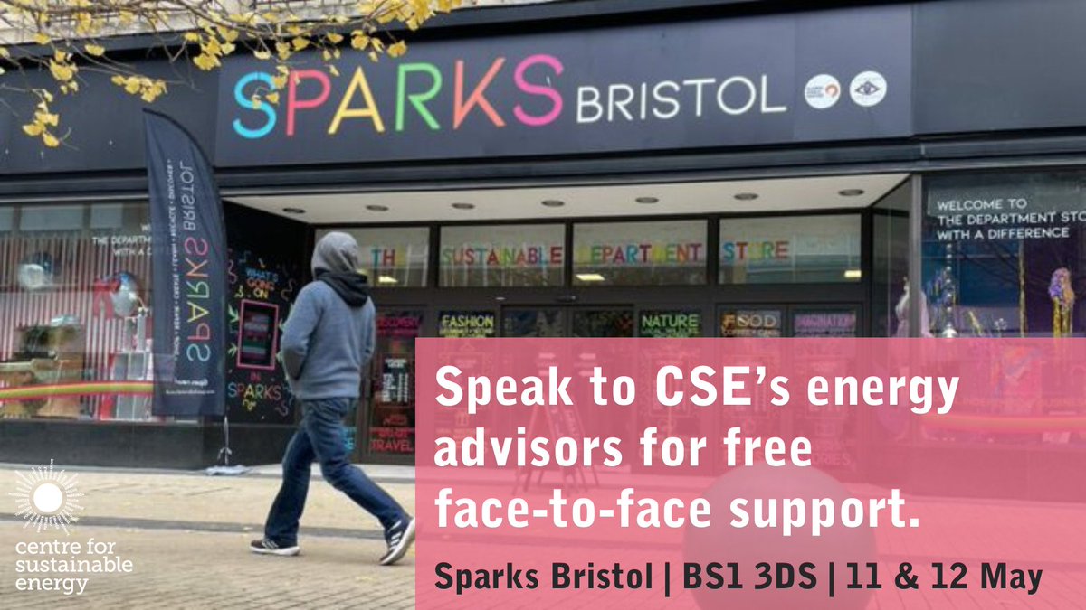 Join us as we celebrate @Sparks_bristol’s first birthday. On 11 & 12 May, 10-5pm, our energy experts will be helping customers save money through free energy advice including financial help. Stop by, say hello 👋 and get tips to save energy & money. 📍Sparks, BS1 3DS