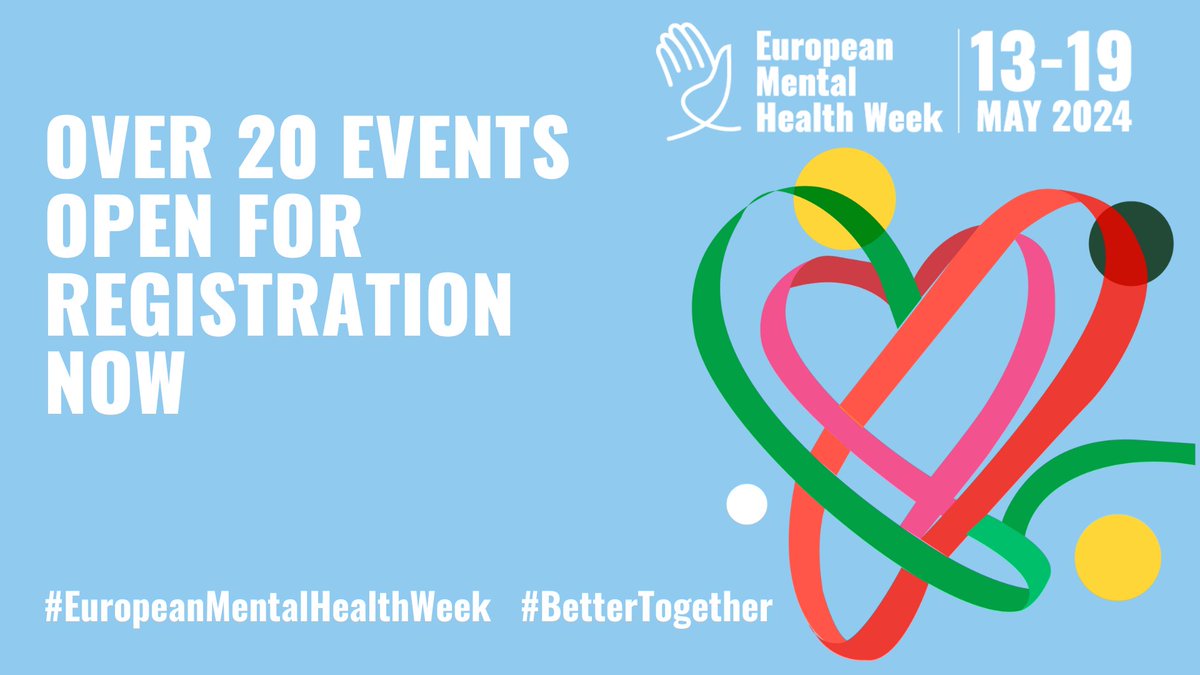 🌟 Countdown to #EuropeanMentalHealthWeek: Just 1 week away! This year's focus? Co-creation - because we're #BetterTogether 🗓️ Check out our event calendar and sign up today to be part of the change! Let's make a positive impact together! Visit bit.ly/EMHW2024