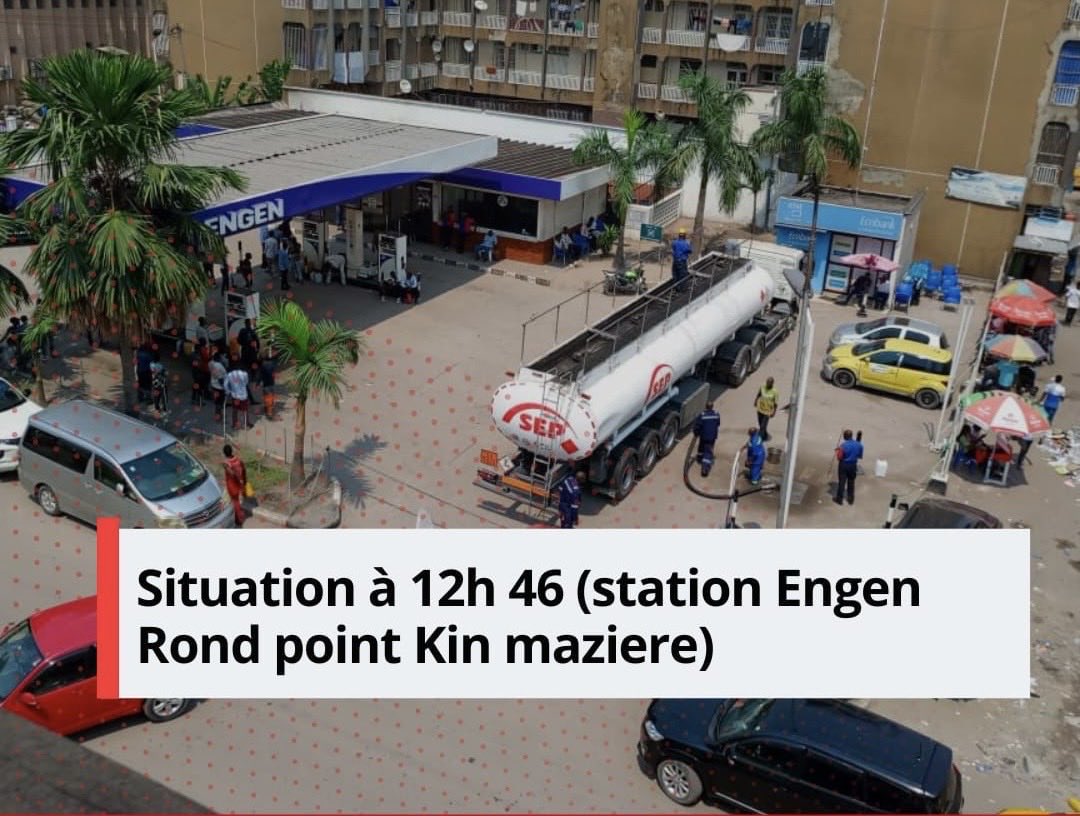 OrdinholasM's tweet photo. À 12h46, la station Engen au Rond-point Kin-Mazière a connu une rupture de stock, ce qui s'ajoute à la situation déjà observée dans plusieurs autres stations de la ville de #Kinshasa https://t.co/oTQI1fwsmY
