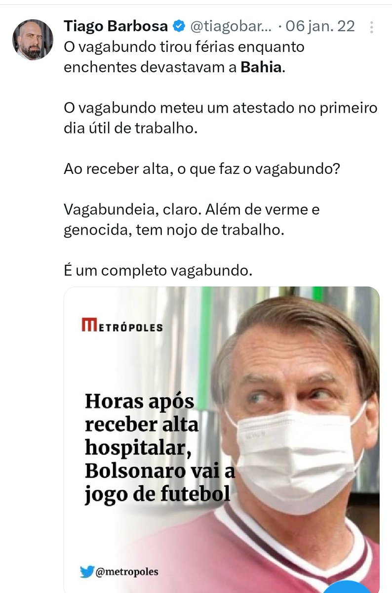 @tiagobarbosa_ No governo Bolsonaro , quando houve enchente na Bahia em 2022,  não  foi culpa do Rui Costa ,petista governador da Bahia, mas sim do ' bossonaro '. Hipocrisia , que fala né?