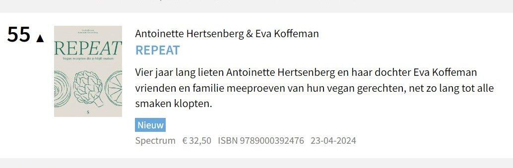 Wauw wauw wauw!!! Ons vegan kookboek is binnengekomen in de Bestseller60 🥹🎉 (#2 in culinair!) #trots bit.ly/repeatkookboek
