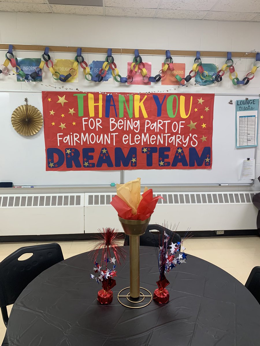 Staff appreciation week! Looks like hours of decorating from some amazing PTA members! It’s a great day to be a Falcon! #dg58pride #3sHappy25 #fa58share #dg58third