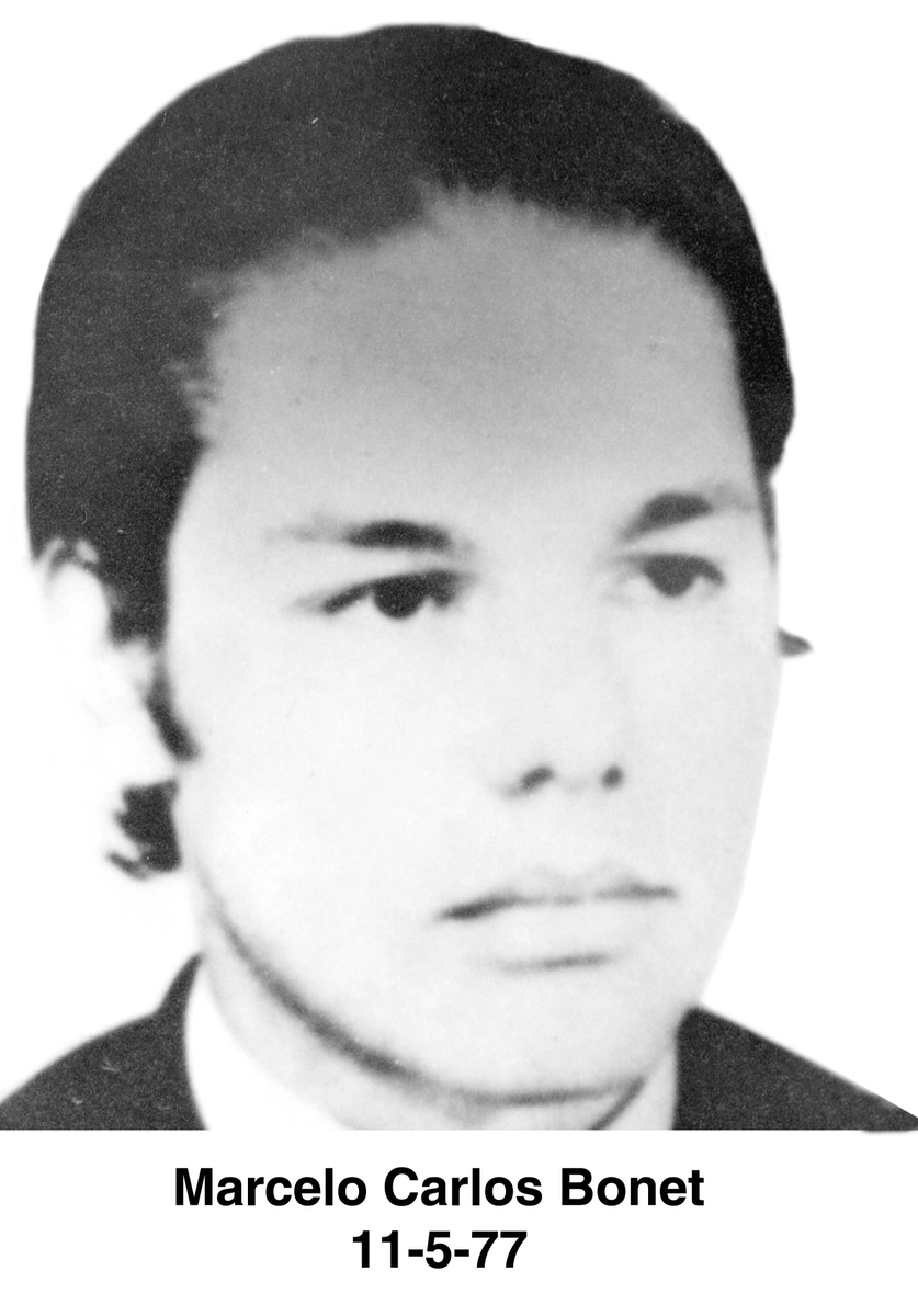 Studente universitario di 23 anni, #MarceloCarlosBonet venne sequestrato a #BuenosAires l'#11maggio 1977 dagli squadroni della morte dell'esercito argentino. Non si hanno testimonianze riguardo ad un suo passaggio presso un Centro di Detenzione Clandestino. Scomparso.