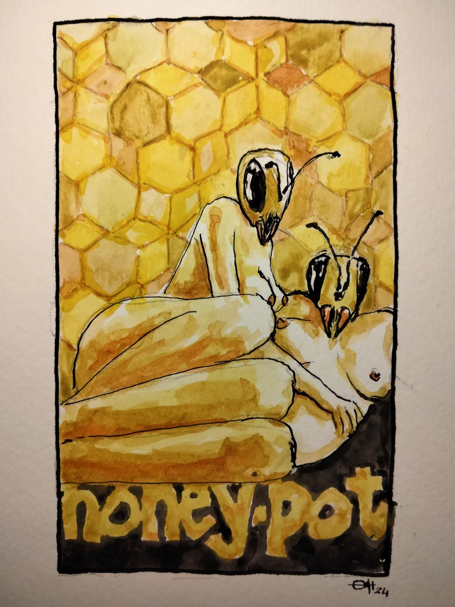 Honey-pot

#thedailysketch #watercolour and #inkdrawing of #femalenude figures with bee heads 
#originalartwork #nudeart #artforsale ebay.co.uk/itm/3261167611…
