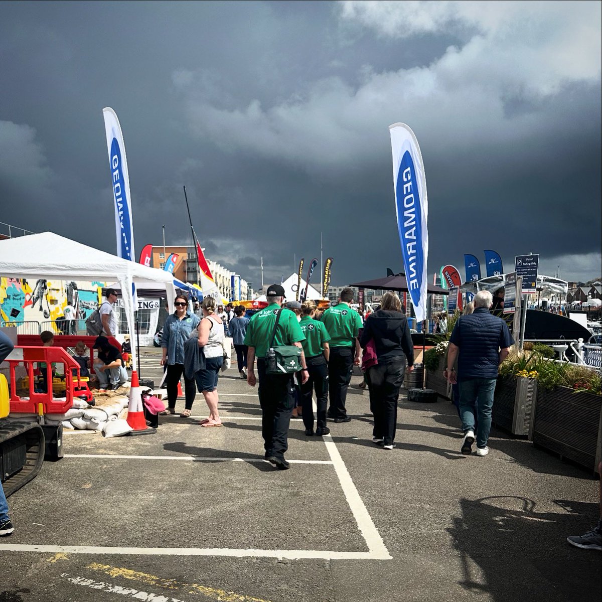 Just before the heavens opened!

(Although the sun is shining again at @jerseyboatshow) 

#stjohnambulance #jerseyevents